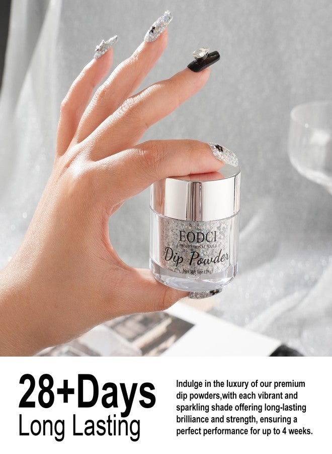 EODCI 1 Oz/28g Sequin Silver Dip Powder, Glitter Dipping Powder French Pro Collection System Nail Art Starter Manicure Salon DIY at Home, Odor-Free&Long-Lasting, No Needed Nail Lamp Curing - Image 2